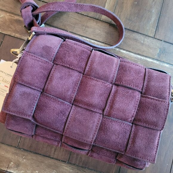Viola Castellani Bordo R5080C-SC34 Woven Suede Crossbody Bag - Picture 1 of 9